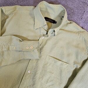 Bugatchi Uomo Mens Stretch Fit Button Down Size Large Lime Green Rayon Poly